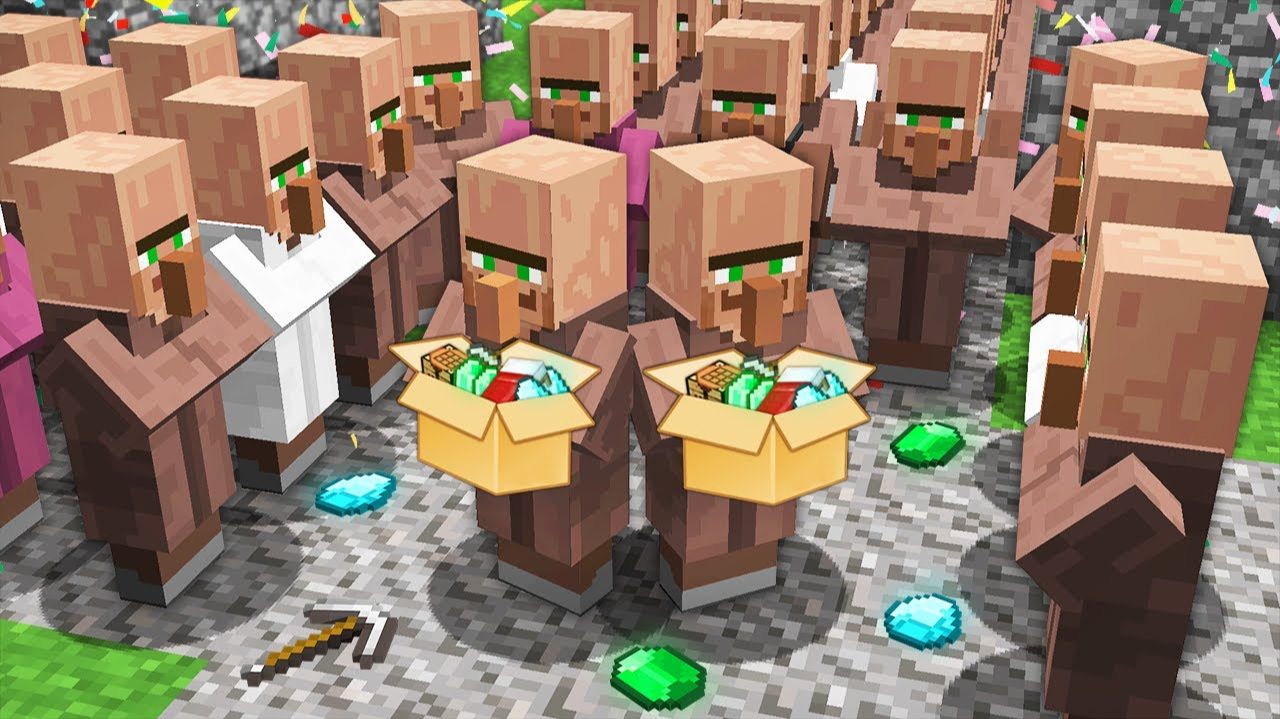 РАЗДАЮ ДЕРЕВЕНСКИМ ЖИТЕЛЯМ РАЗНЫЕ ПРЕДМЕТЫ В MINECRAFT
