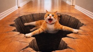 Забавная реакция собак и кошек на ковер с оптической иллюзией! ИИ. Розыгрыш с фальшивой 3D-дырой 🤣