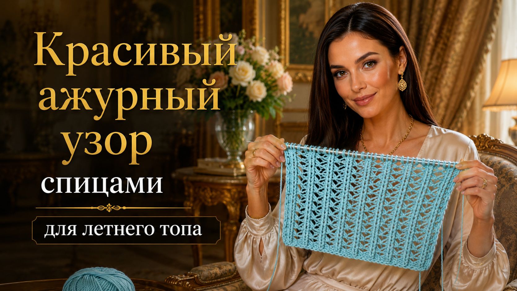 Красивый ажурный узор спицами для летнего топа смотреть онлайн