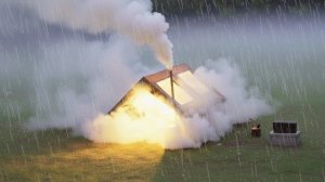 Кемпинг с большой надувной палаткой, чуть не умер, отравился СО2.
