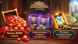 Один день активного f2p/low spend игрока Rise of Kingdoms, 4000+ гемов, ускорения, материалы.