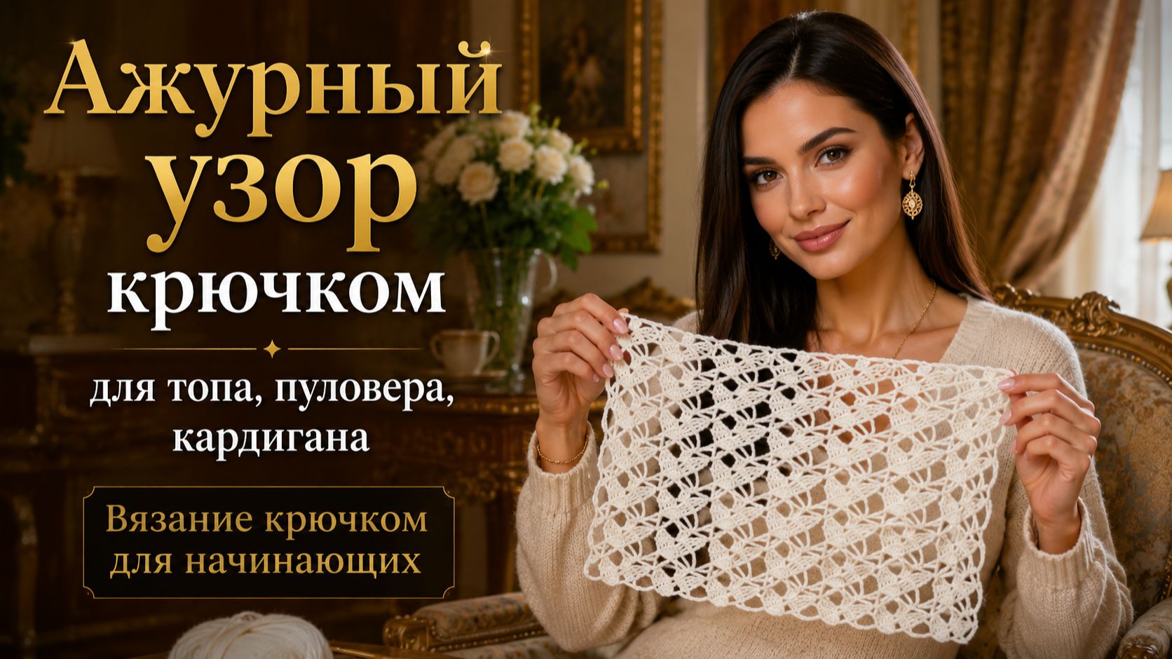 Ажурный узор крючком для топа, пуловера, кардигана смотреть онлайн