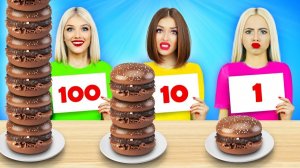 100 СЛОЕВ ШОКОЛАДНОЙ ЕДЫ ЧЕЛЛЕНДЖ # Война сладостей 24 часа! Шоколадная vs Настоящая еда от RATATA