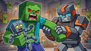 Гигантский робот против гигантского зомби ｜ Анимация «Спасение маленького робота» в Minecraft