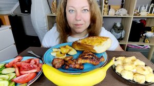 Мукбанг Шашлыки из индейки и курочки, овощи и сыр в кляре!
