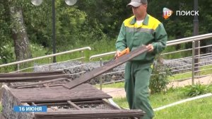 В Сестрорецком парке меняют покрытие лавок в амфитеатре
