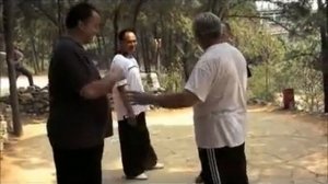 Мастер Лю Чэндэ демонстрирует ученикам толкающие руки
