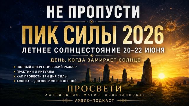 ЛЕТНЕЕ СОЛНЦЕСТОЯНИЕ 2026: ПИК СИЛЫ, ВРАТА СВЕТА И ПРАКТИКИ ДЛЯ ЗАРЯДКИ НА ГОД смотреть онлайн