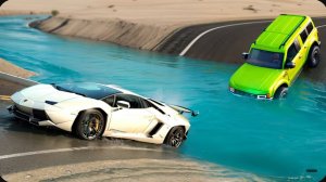 Автомобили против быстрой реки и огненного лежачего полицейского #2 🔥 BeamNG Drive