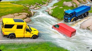 Автомобили против быстрой реки и огненного лежачего полицейского 🔥 BeamNG Drive