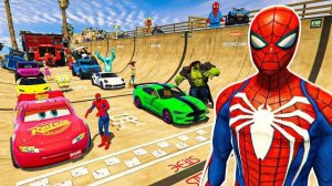 GTA V - ЧЕЛОВЕК-ПАУК против ХАЛКА: Суперневозможный гоночный состязание по прыжкам