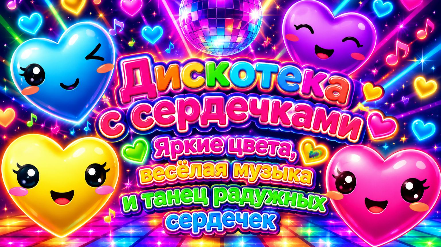 Дискотека с сердечками Яркие цвета, весёлая музыка и танец радужных сердечек ! 🎵👶✨