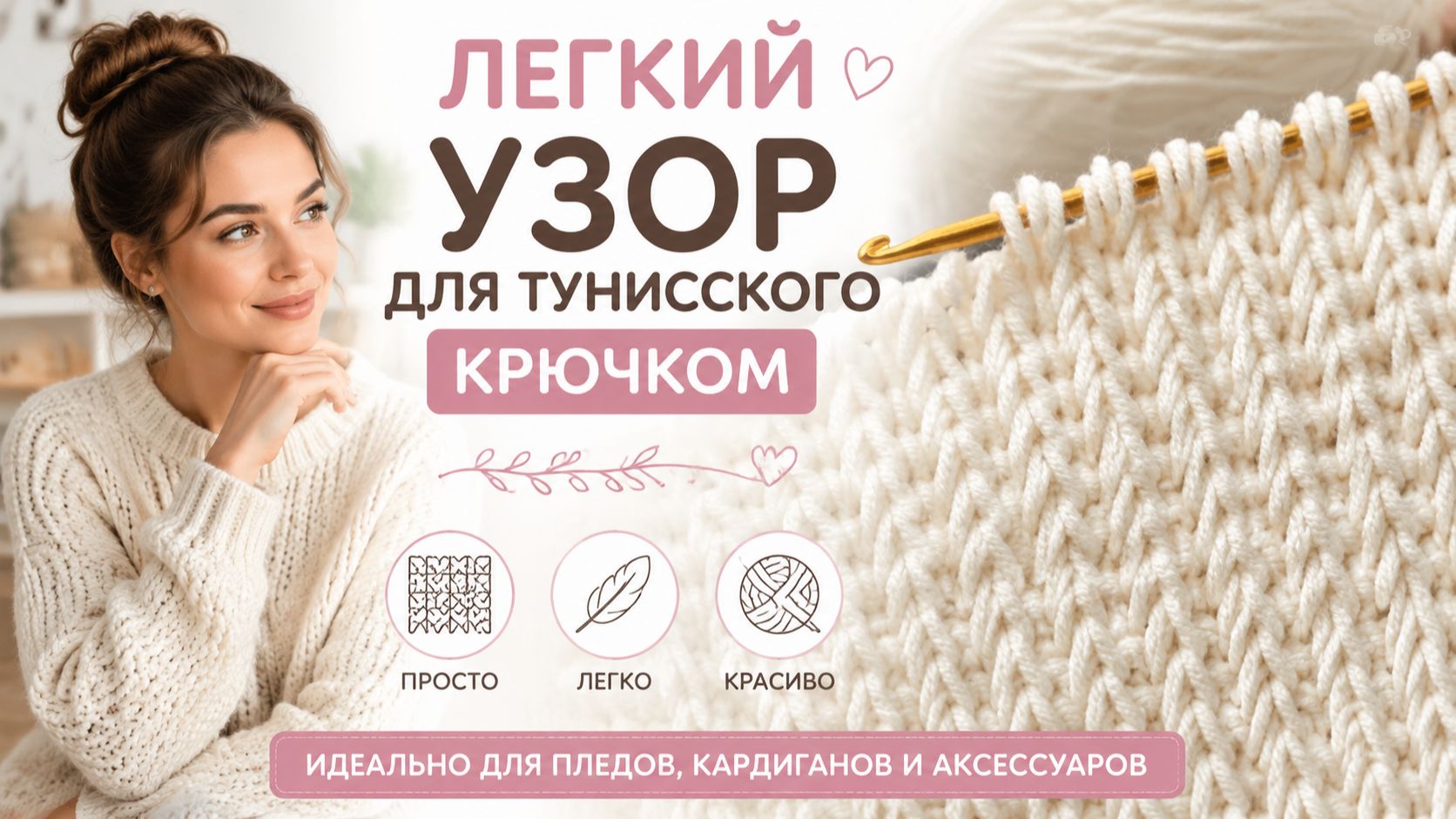 Легкий узор для тунисского крючком для кардигана, пледа, сумки