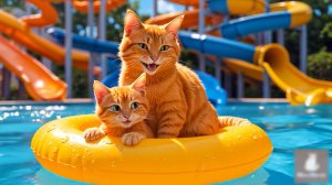 😹Мама кошечка со своим маленьким сыночком плавают в аквапарке🔥