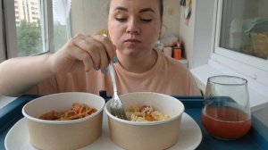 Обед| Салат цезарь, вок| Мукбанг #мукбанг #вок