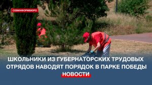 Школьники из Губернаторских трудовых отрядов наводят порядок в Парке Победы
