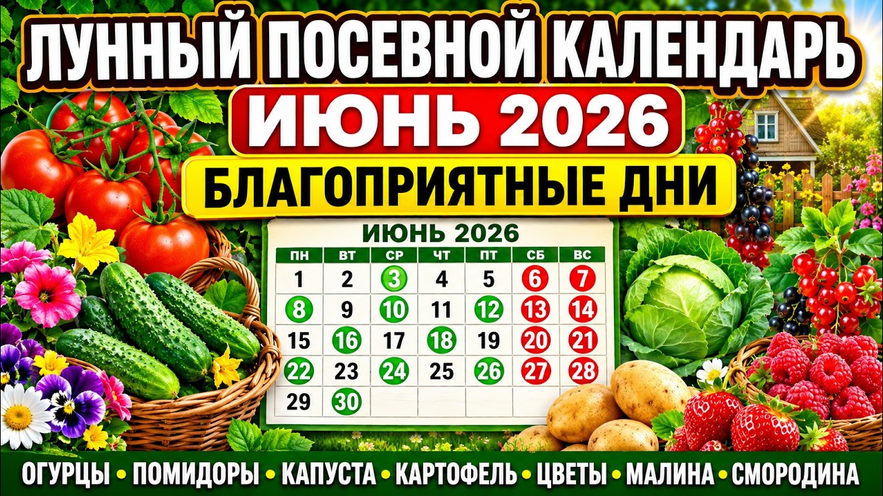 Лунный посевной календарь на июнь 2026, АГРОГОРОСКОП, благоприятные дни по ЛУННОМУ КАЛЕНДАРЮ смотреть онлайн