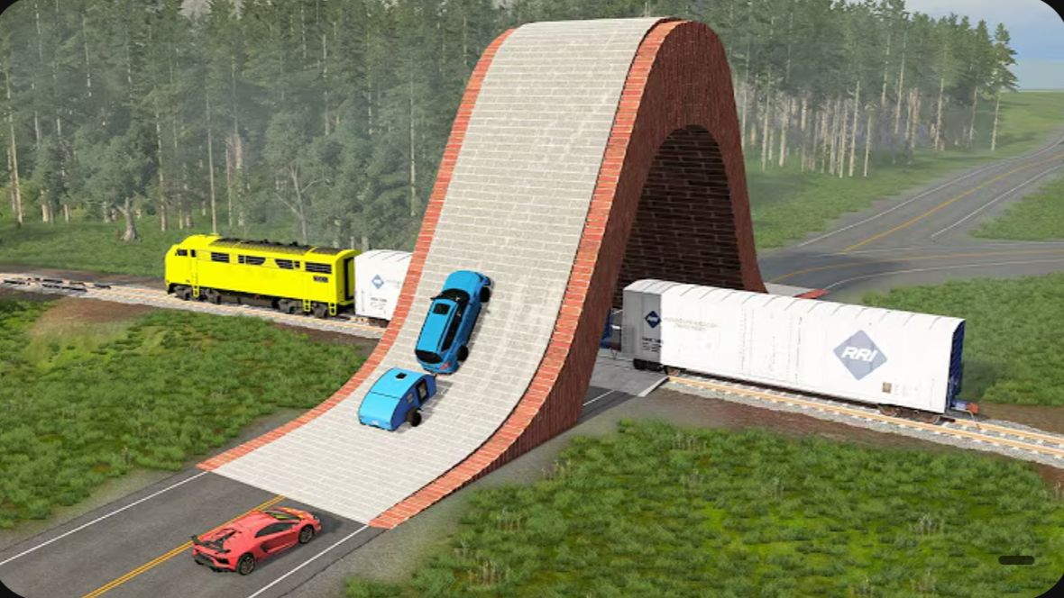 Автомобили против гигантской мостовой выпуклости ▶️ BeamNG Drive смотреть онлайн