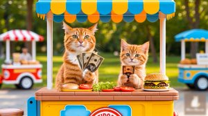 😹Мама кошечка со своим маленьким котёночком продают вкусные и сочные бургеры🔥
