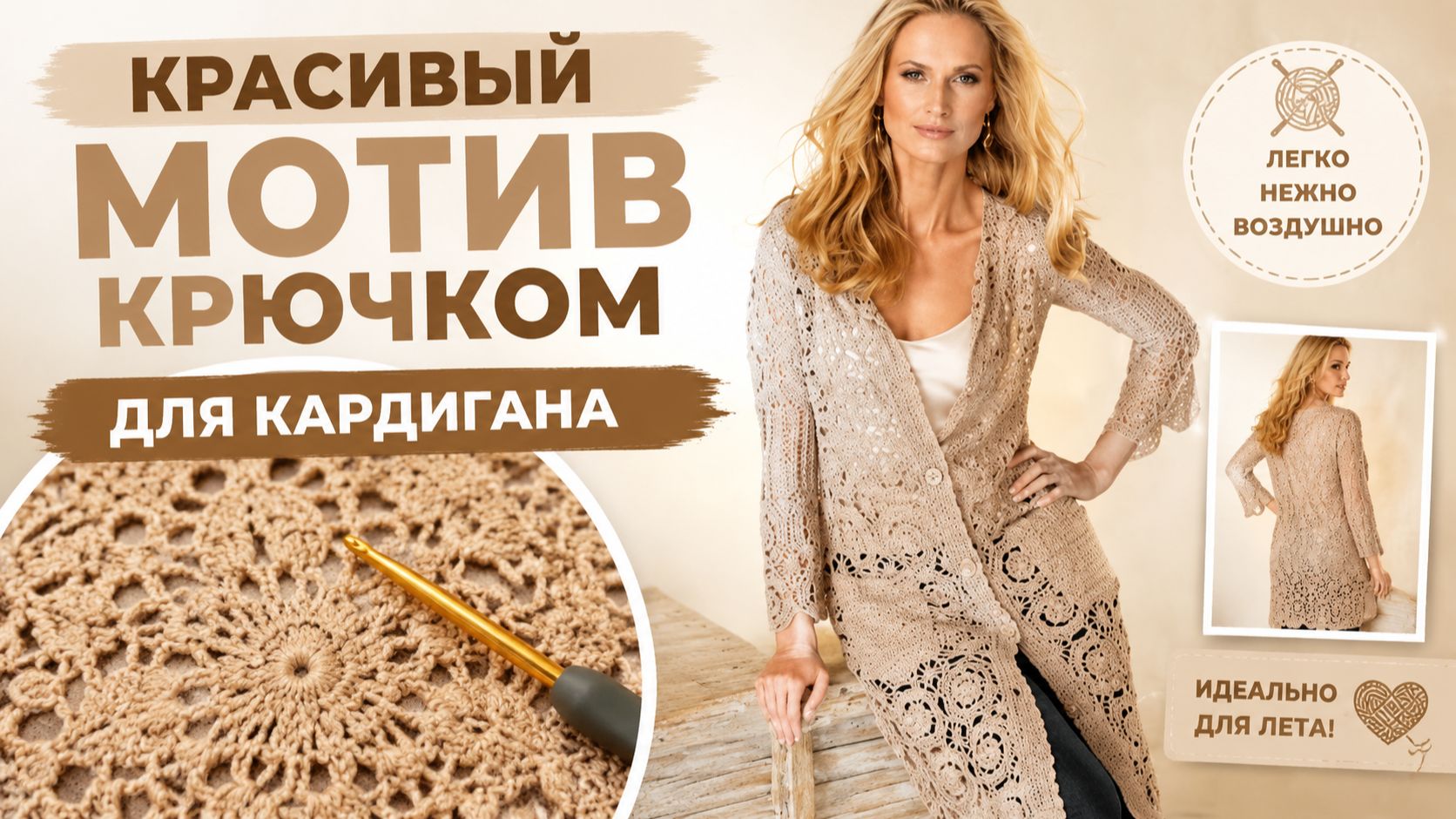 Красивый мотив крючком для летнего кардигана