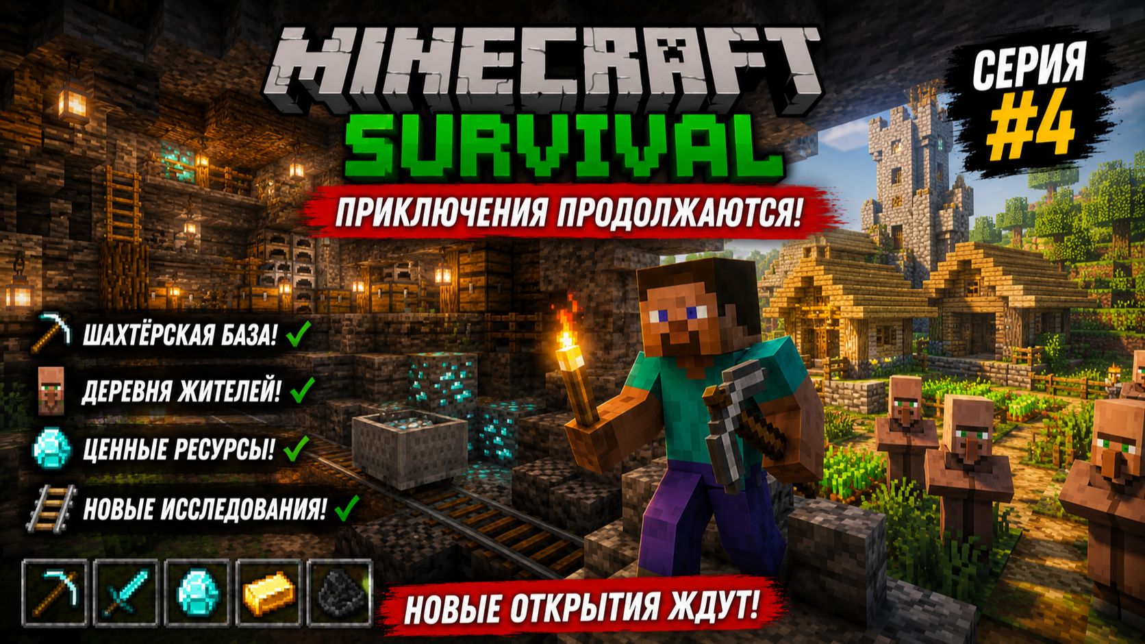 Minecraft Выживание — Часть 4: Построил свою Шахту и нашел секретную Деревню в лесу 2026