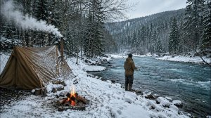 Выживание в мороз: Ночевка в горячей палатке и приготовление форели на костре ❄️🔥