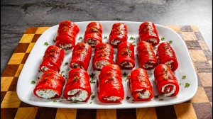Вкуснейшие рулетики из запеченного перца с сыром.