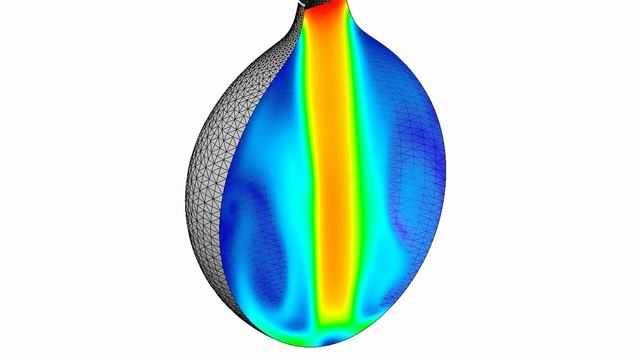 Заполнение шарика водой. FSI-моделирование во FlowVision. Распределение скорости. смотреть онлайн