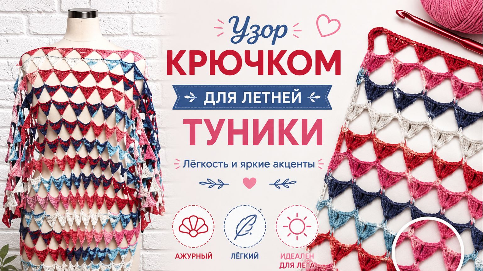 Узор крючком для туники 🌸 Лёгкий и изящный узор для стильной летней туники