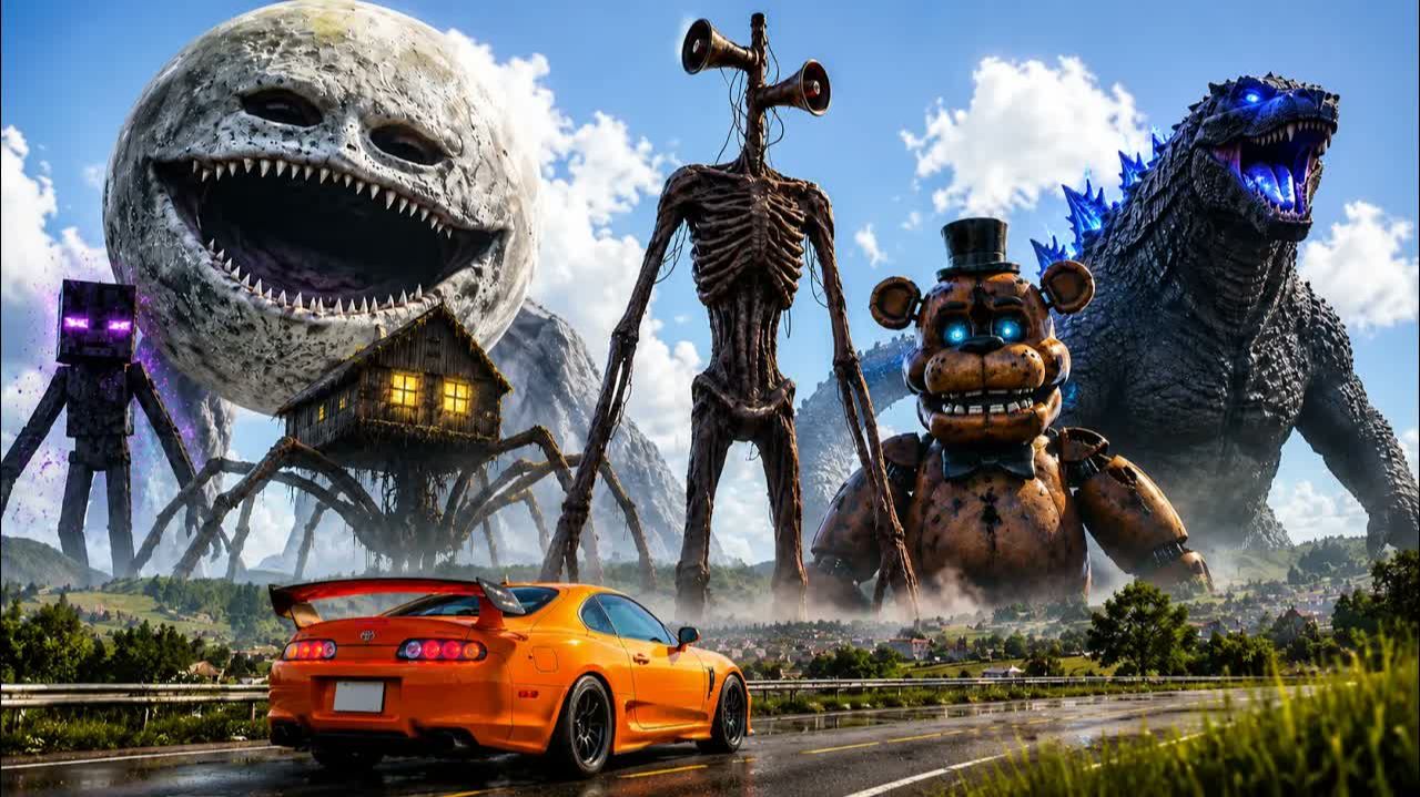 SUPRA против 15 ГИГАНТСКИХ МОНСТРОВ! (Сирена-голова, Колоссальный титан, Фредди) BeamNG Drive #17 смотреть онлайн