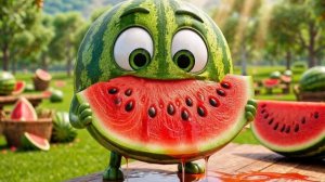 Живые фрукты кушают 🍉🍌🍓🍇. Мультики. Приятная ИИ-анимация. Арбуз