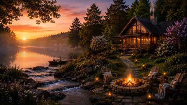 🏡🔥 Уютный дом у реки | Звуки природы для отдыха и релаксации