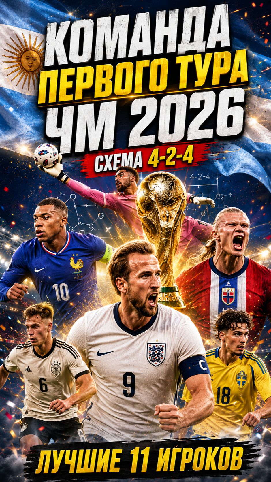 ЛУЧШИЙ СОСТАВ 1-ГО ТУРА ЧМ-2026! Схема 4-2-4, Месси, Кейн, Холанд и Мбаппе