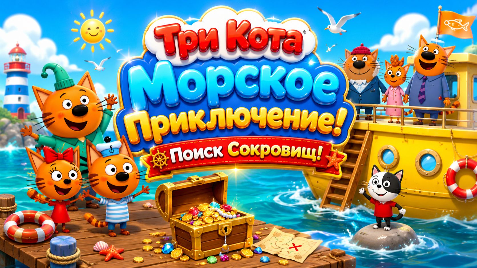 🐱🌊 Три Кота — Морское Приключение! 🚢 Поиск Сокровищ 🏝️ Развивающий Мультфильм для детей