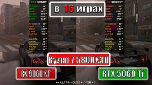 RX 9060 XT vs RTX 5060 Ti  + Ryzen 7 5800X3D DLSS 4 vs FSR 4.1 в 16 играх
