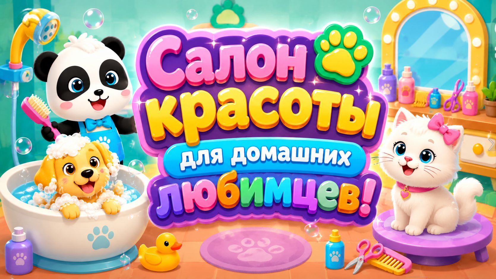 Салон красоты для домашних любимцев! 🐼🐶 Маленькая Панда помогает друзьям 🌈 Развивающий мультфильм
