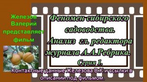 Феномен сибирского садоводства. Анализ  гл. редактора журнала А.А.Ребрика.  Серия 1.