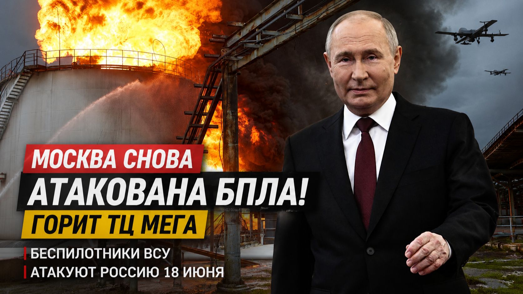 Москва снова атакована БПЛА! Горит ТЦ МЕГА беспилотники ВСУ атакуют Россию 18 июня .. смотреть онлайн