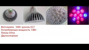 Фитолампа 36Вт цоколь Е27 двухколорная