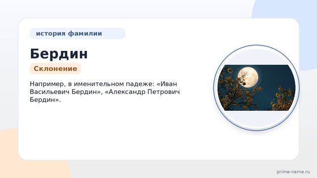 Фамилия Бердин: происхождение, значение и склонение