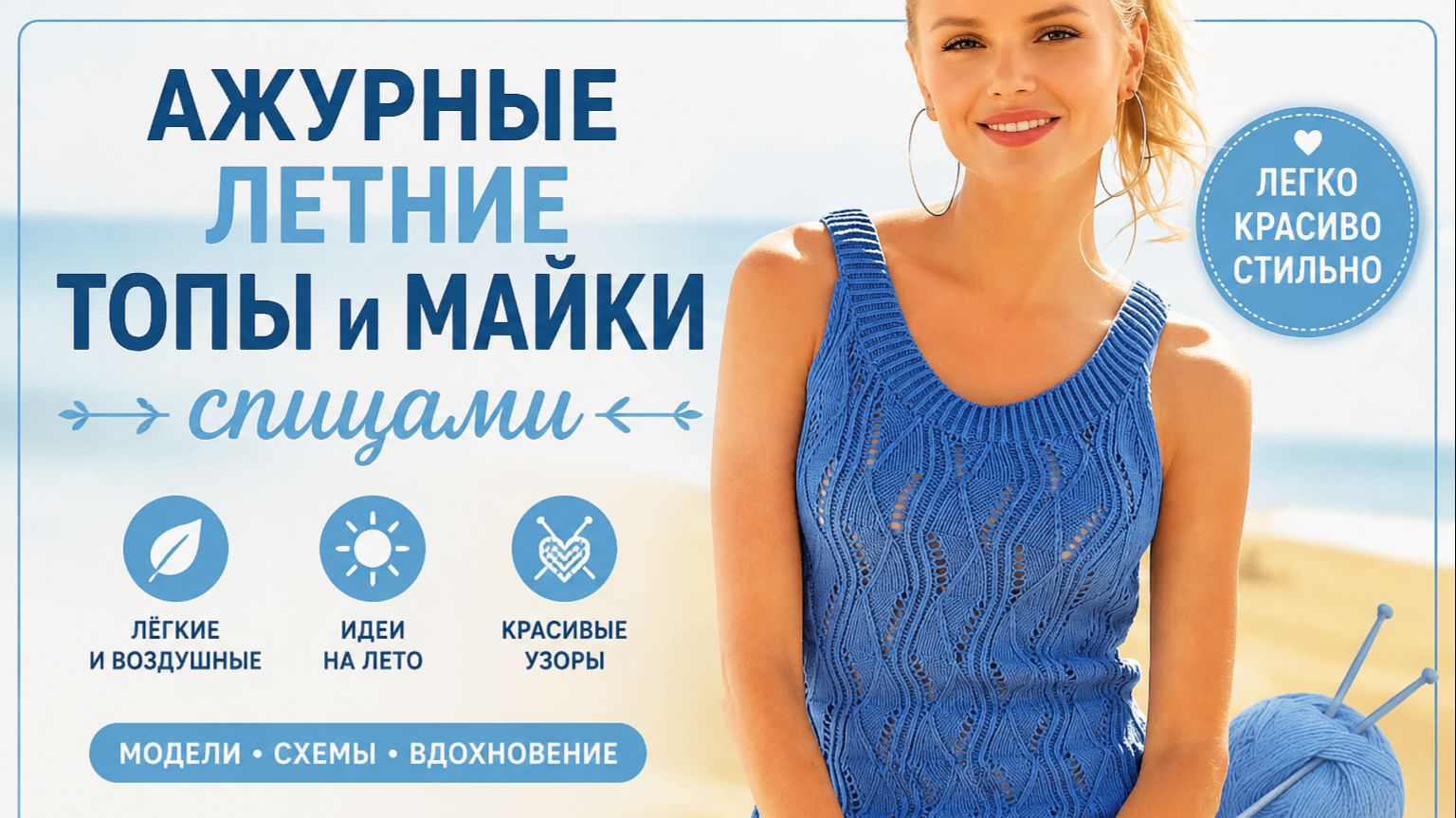 Ажурные летние топы и майки спицами