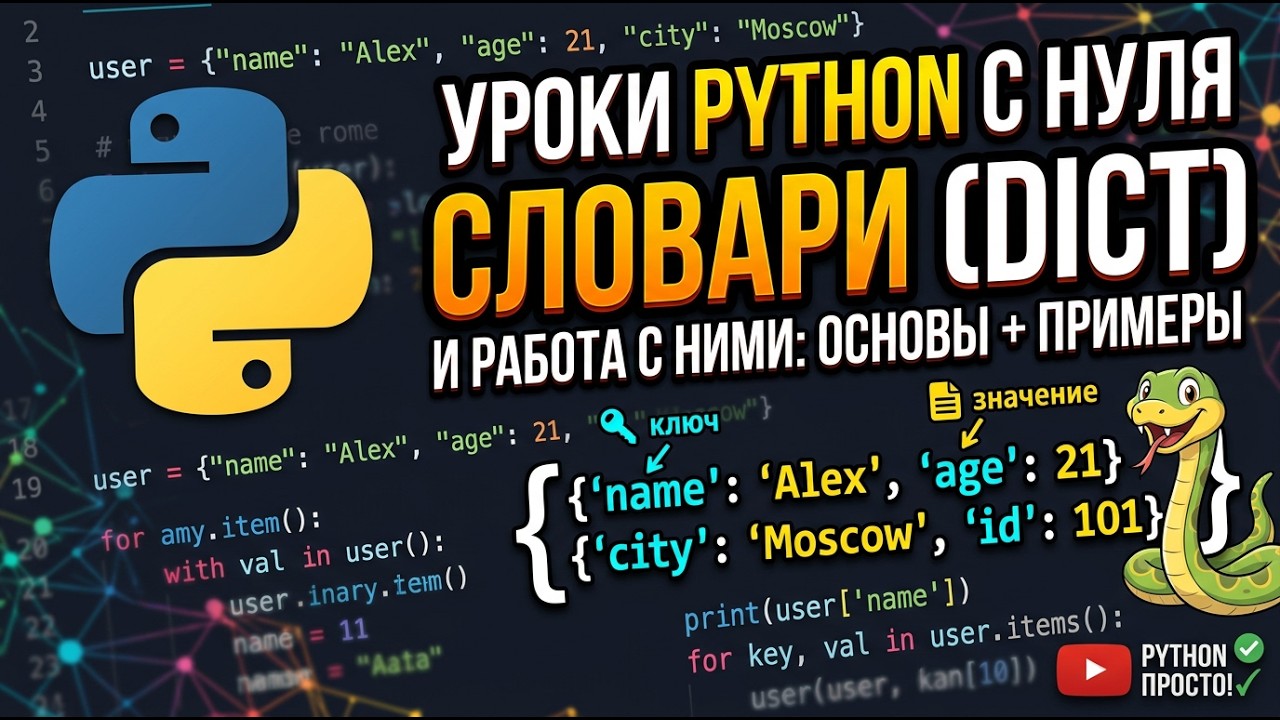 Уроки Python с нуля | Словари (dict) и работа с ними (основы + примеры) смотреть онлайн