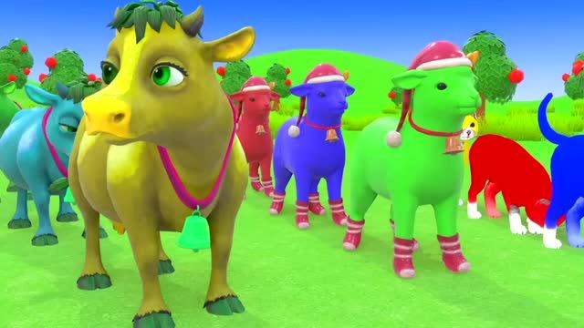 Мультфильм: Игра «Длинная горка» с коровой, слоном, гориллой, бегемотом, тигром, 3D-игра с животными
