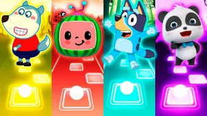Мультик для детей. Баттл: Волчонок Вулфу, Кокомелон, Блуи, БебиБас. Tiles Hop