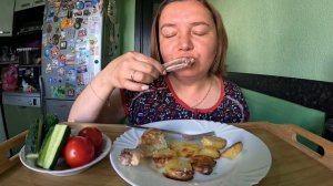 Мукбанг/Картошка с курицей в духовке/Еда/Вкусная домашняя еда