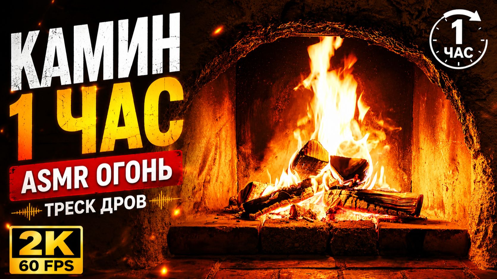 Камин 1 час 🔥 ASMR огонь и треск дров | Видео для сна, релакса и уюта (2K 60FPS)