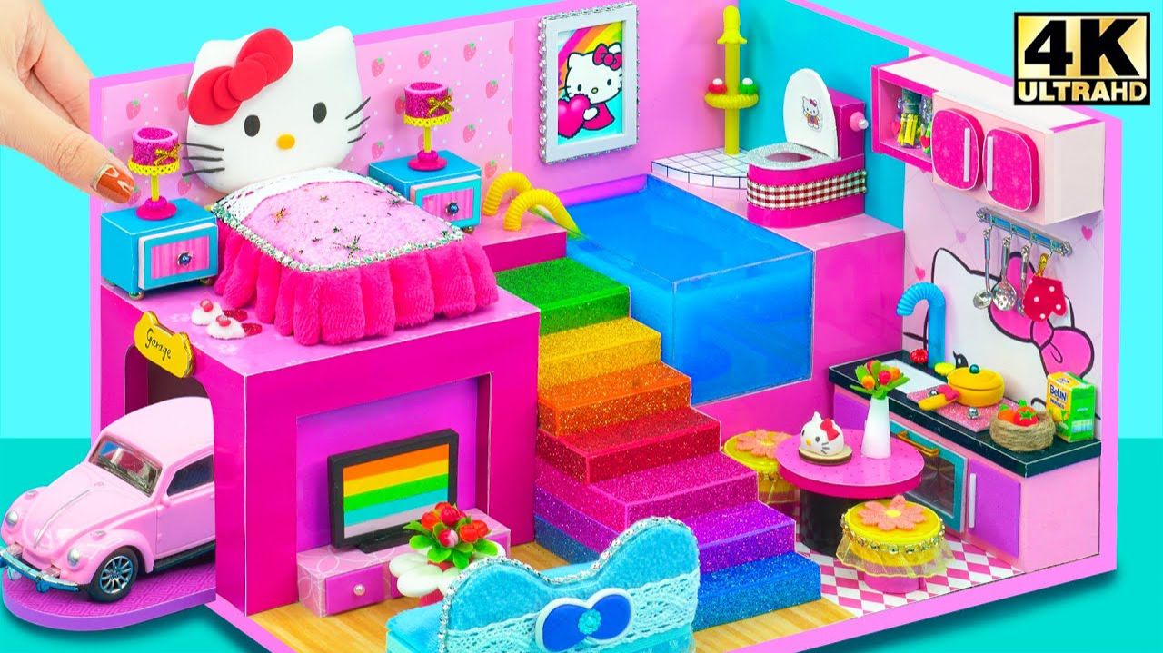 Сделать мини-бассейн в миниатюрном домике для кота Hello Kitty из картона ❤️ Миниатюрный домик своим смотреть онлайн