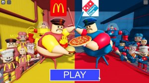 «Макдональдс» против «Доминос Пицца» в игре «BARRY'S PRISON RUN»! Новый страшный обби (#Roblox)