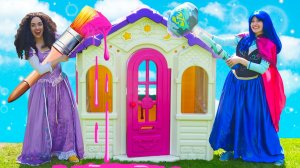Вредные Принцессы собирают и раскрашивают домик-раскраску!🏠 Веселые игры для детей