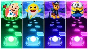 Мультик для детей. Баттл: Пинкфонг, Беби Шарк, Миньоны, Гонщик. Tiles Hop
